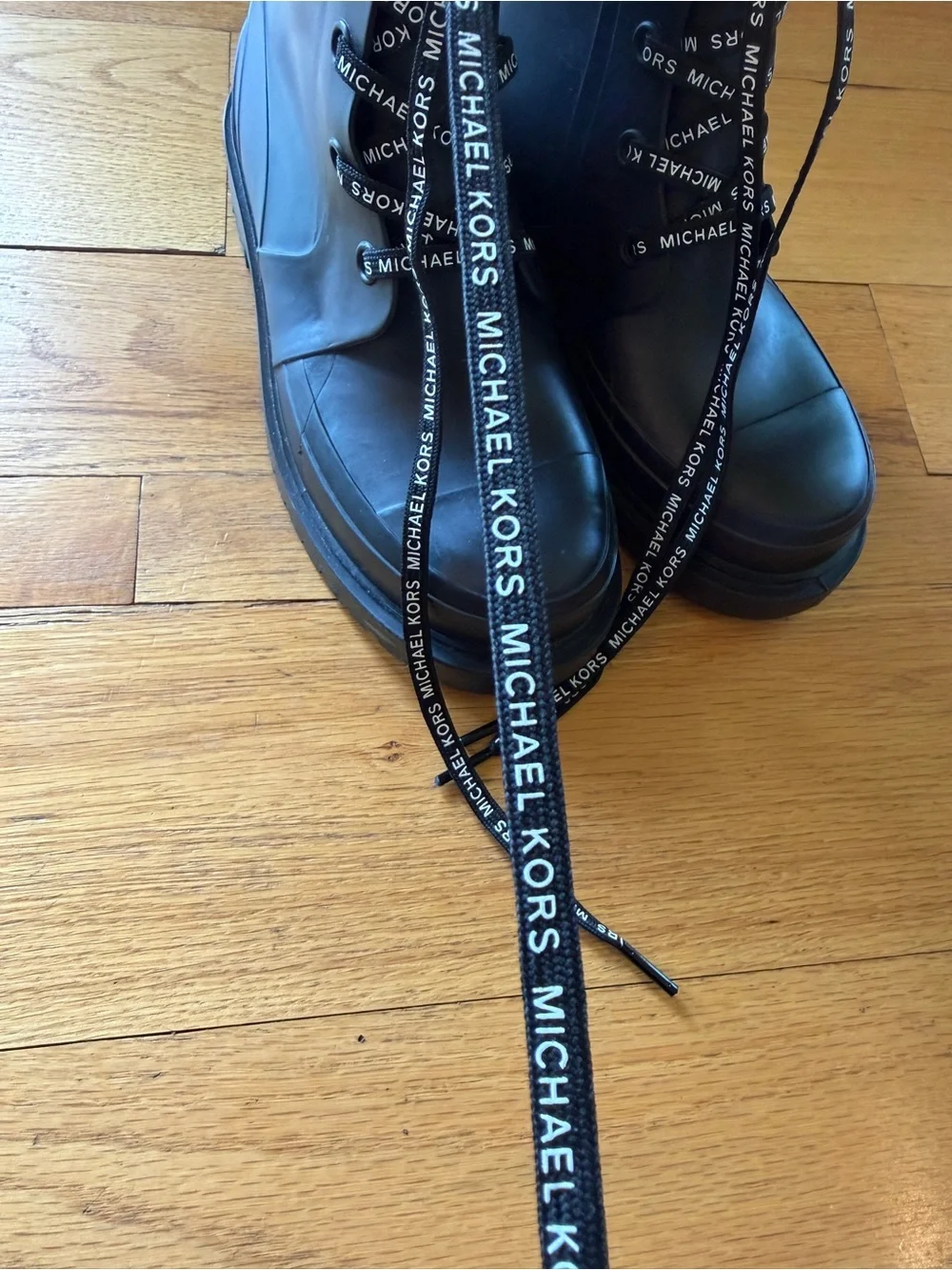Michael Kors Black Lace-Up Rubber Combat Boots